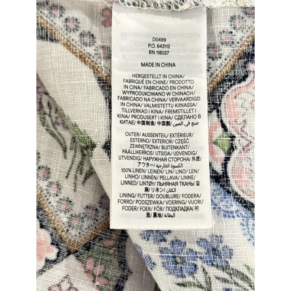Boden Midi Dress Blue Sweetheart Linen Floral Patchwork Puff Sleeve Boho 20/22